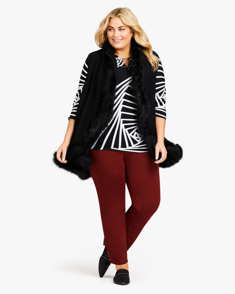 Plus size model wearing Solana Faux-Fur Trime Cape by Avenue | Dia&Co | dia_product_style_image_id:181922